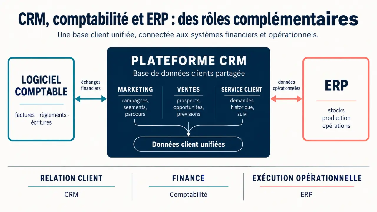 Infographie HubSpot outil gestion tout-en-un entreprise et limites par rapport à un ERP et une suite comptable
