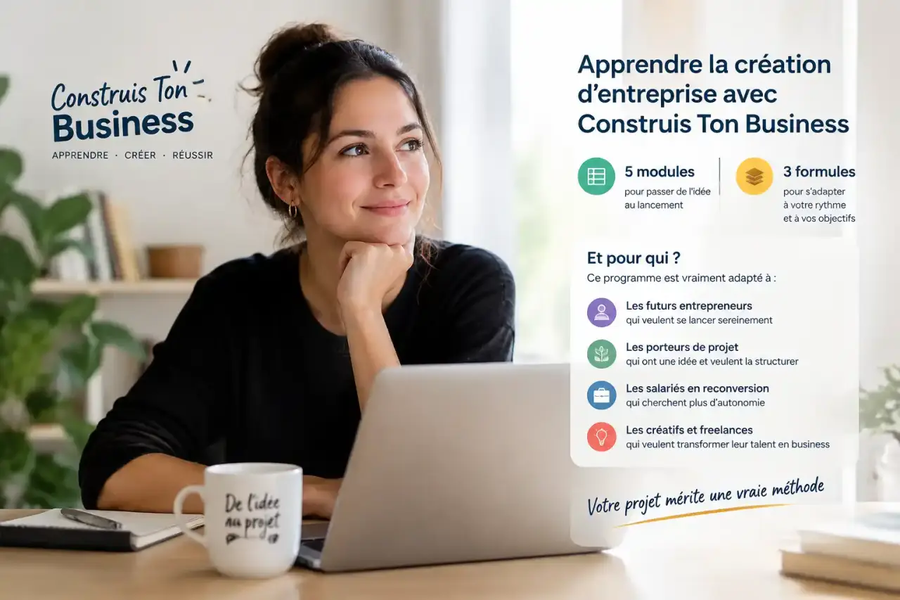 Apprendre la création d'entreprise avec Construis Ton Business : 5 modules, 3 formules, et pour qui c'est vraiment adapté