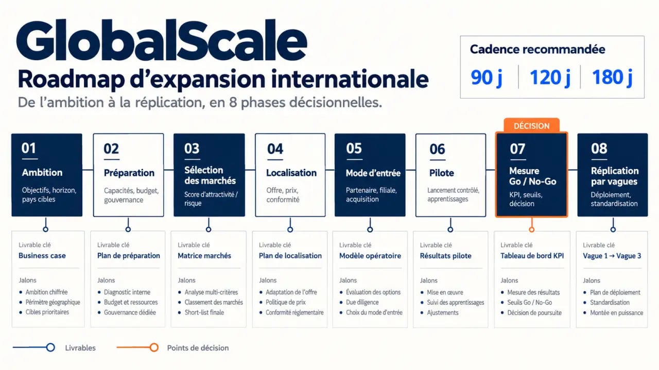 Roadmap de stratégie d’expansion internationale GlobalScale par phases