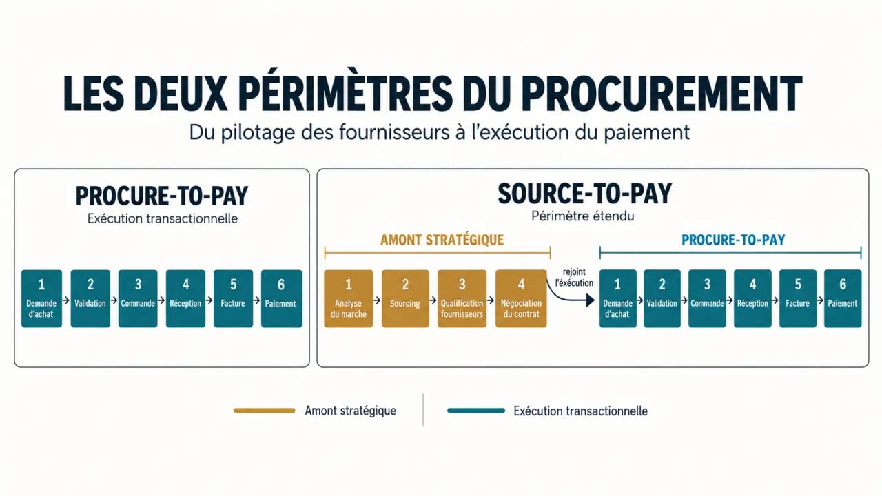 Schéma du cycle procurement, du source-to-pay au procure-to-pay